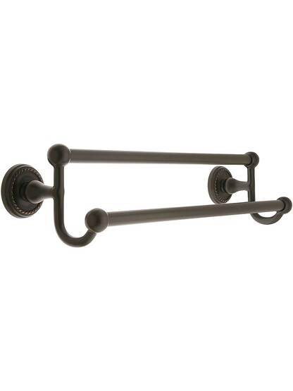 18 inch Brass Double Towel Bar with Rope Rosettes in Oil Rubbed Bronze.